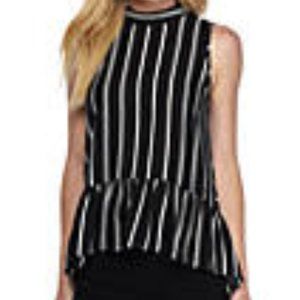 Kaari Blue Hi Lo Blouse - Black and White Size S